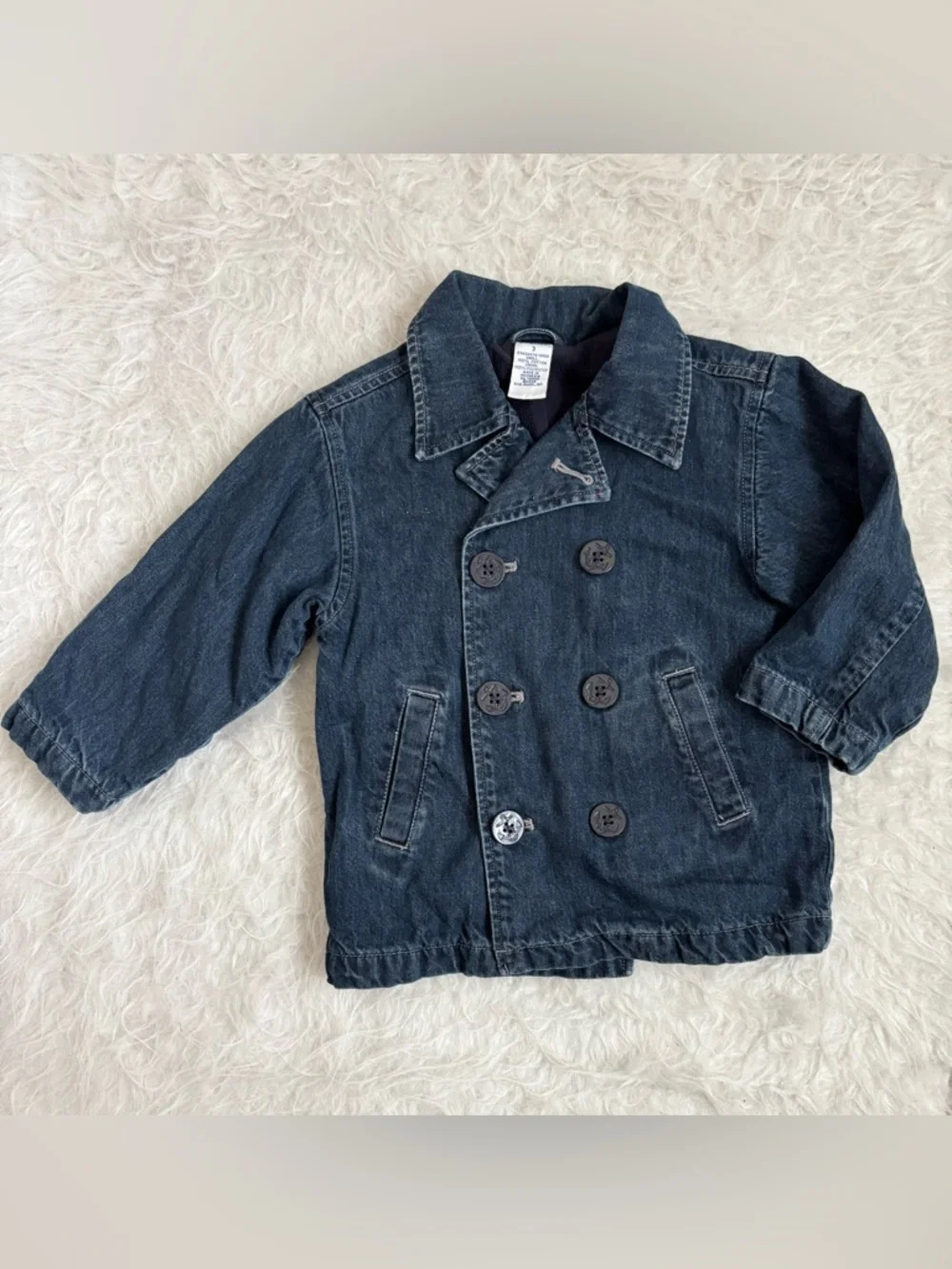 Gymboree Toddler 2003 Y2K Dark Blue Double-Breasted Classic Denim Pea Coat